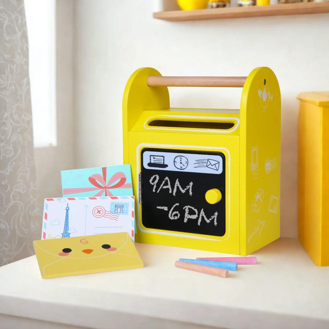 Puinen postilaatikkosetti – Keltainen | Montessori-lelu