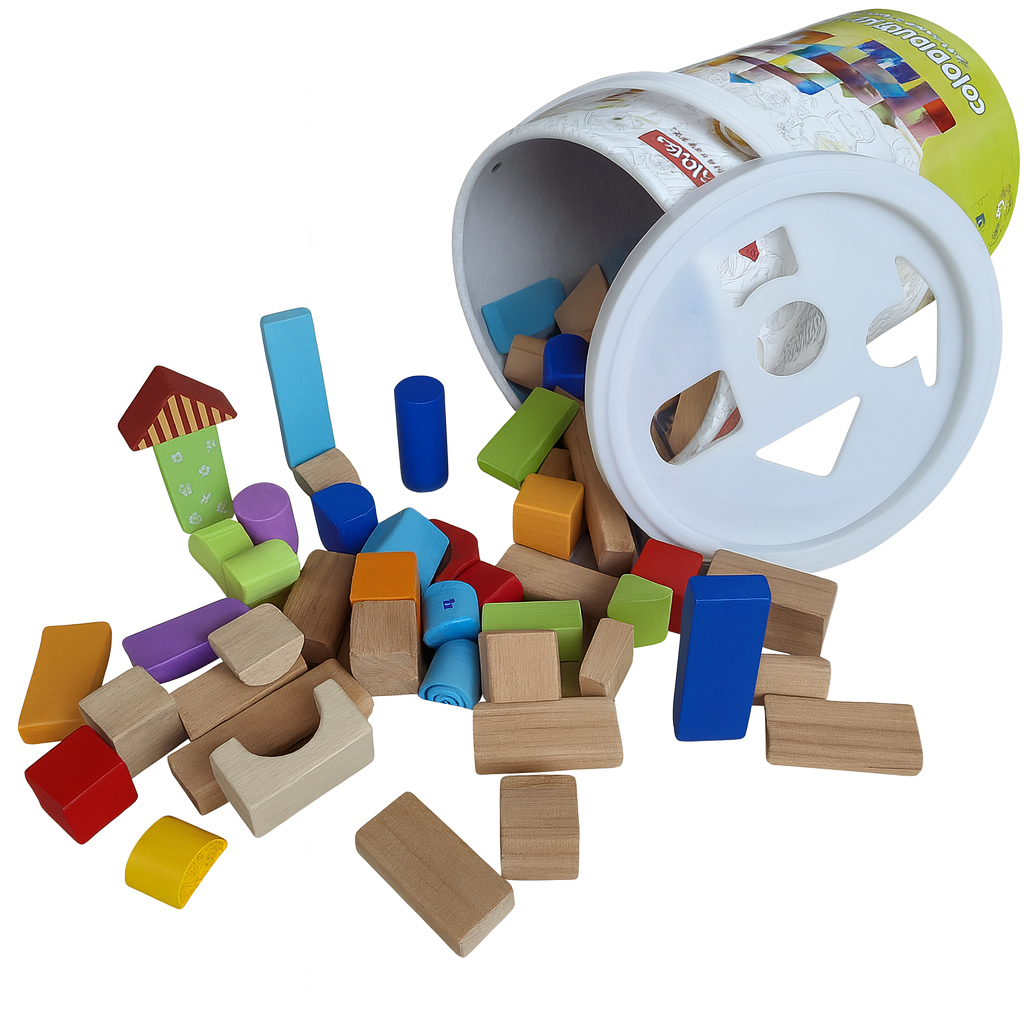 Värikkäät puiset rakennuspalikat – 100 osaa | Montessori-lelu
