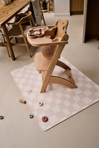 Kids Mealtime Floor Mat, Non-Slip & Waterproof - Chess Pink Beige