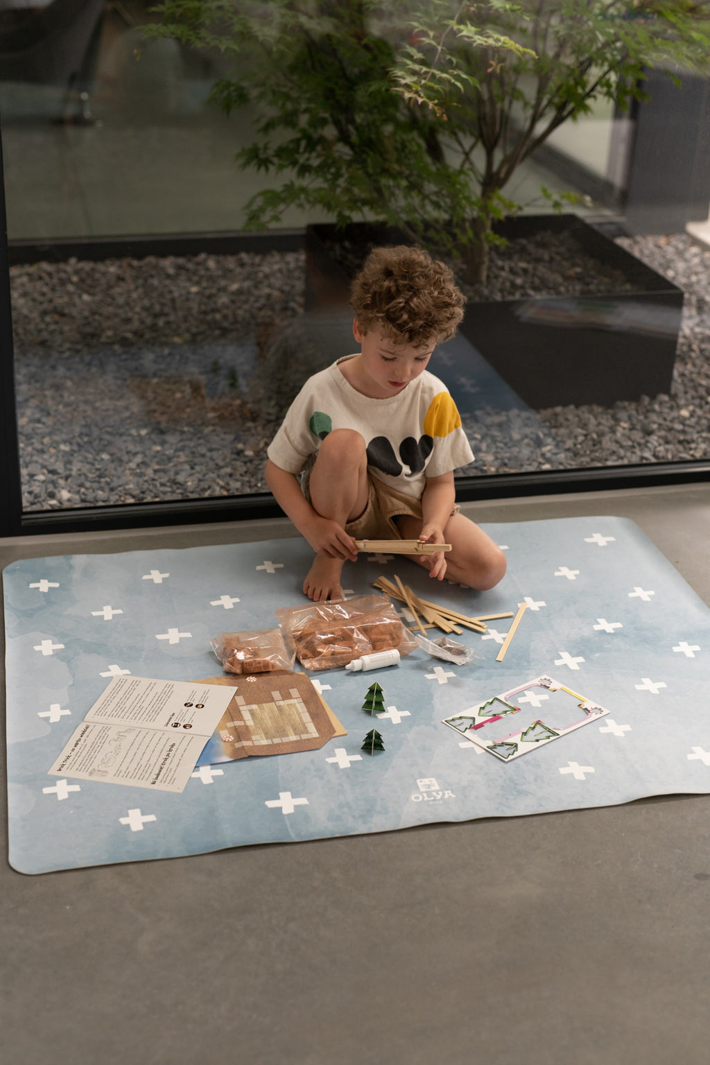 Kids Mealtime Floor Mat, Non-Slip & Waterproof - Cross Azure