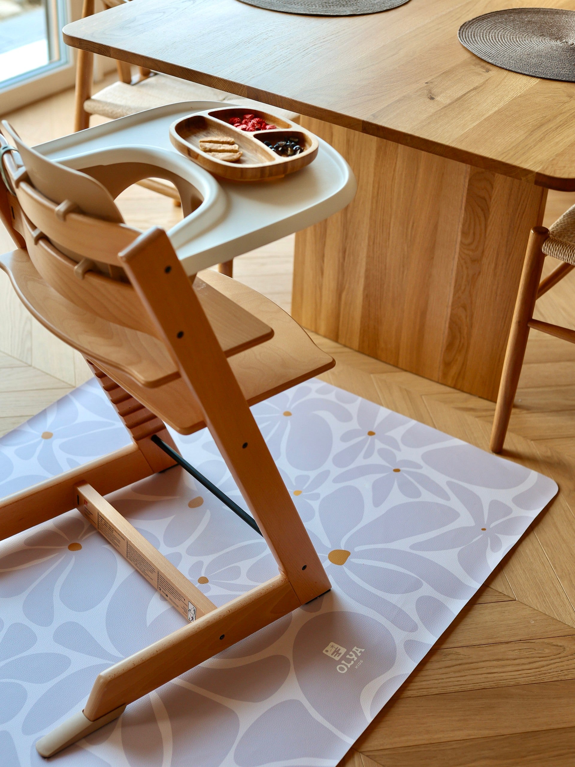 Kids Mealtime Floor Mat, Non-Slip & Waterproof - Daisy Lavender