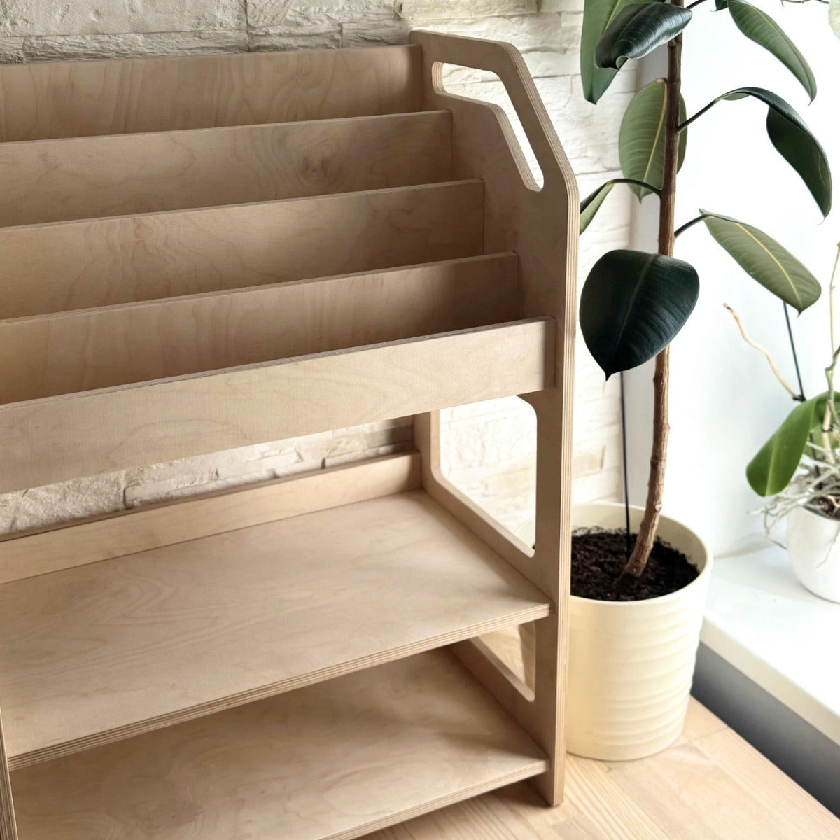 Montessori Wooden Book Display with Storage Shelf For Kids