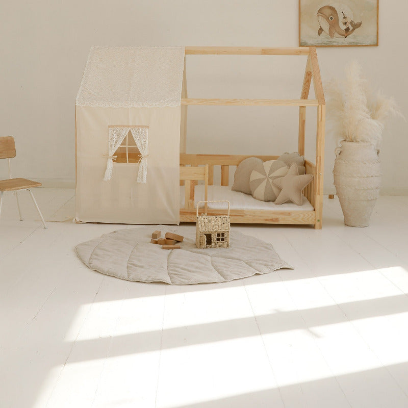 Organic Cotton and Linen Leaf Playmat - Sand