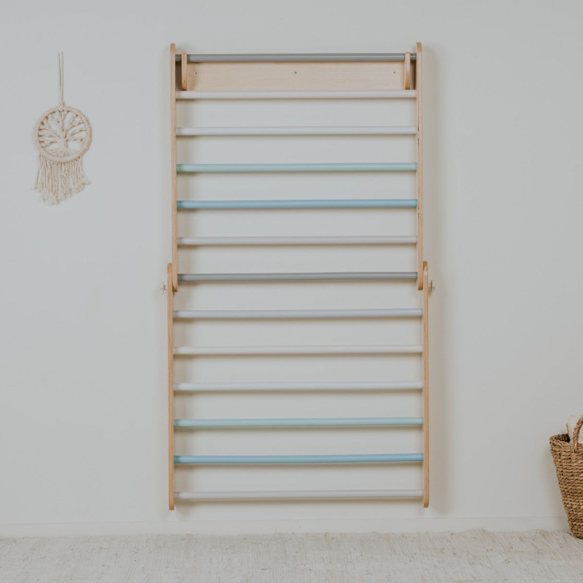 Pikler Triangle Climber with Swedish Wall Add-On (Ages 6m–7y) - Pastel