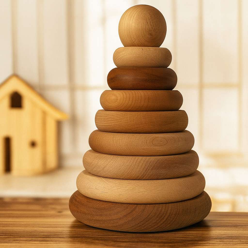 Puinen pyöreä pyramidi – Luonnonvärinen | Montessori-lelu