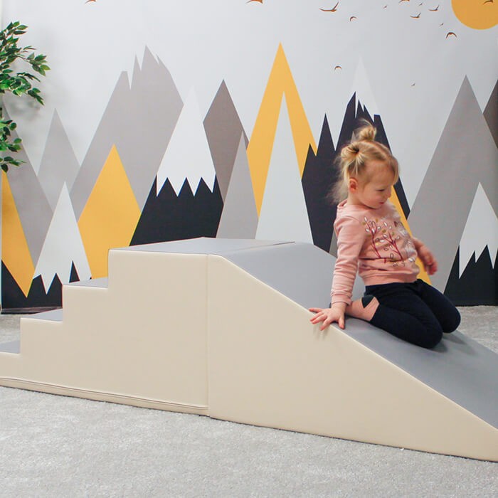 Soft Play Step and Slide Set - Beige and Grey
