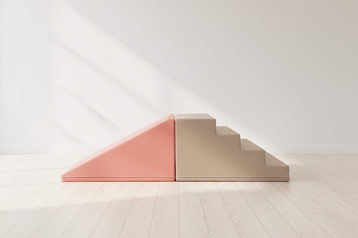 Soft Play Step and Slide Set - Pink & Beige Gray