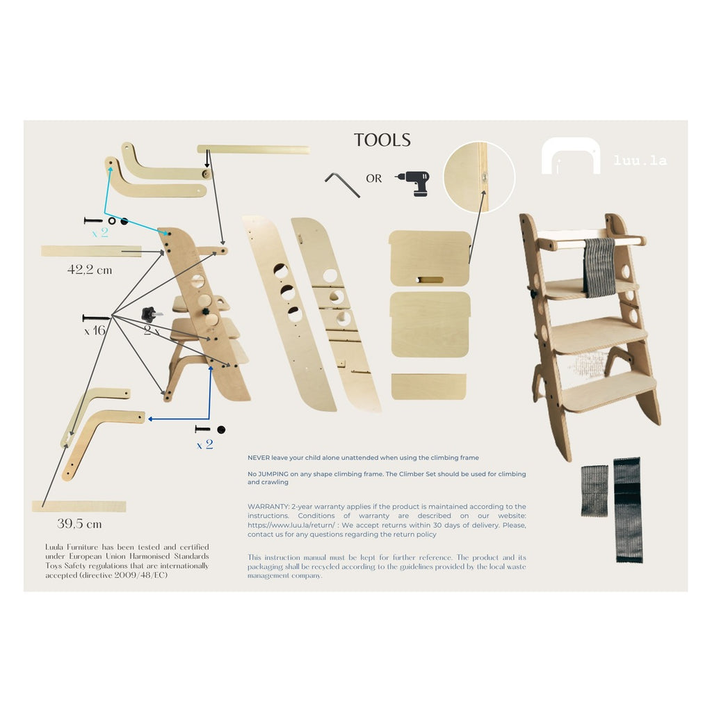 Montessori-syöttötuolin kasausohjeet