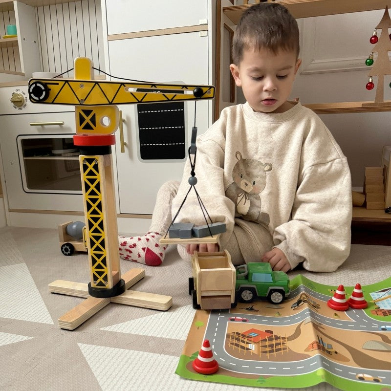 Wooden Construction Site With Vehicles